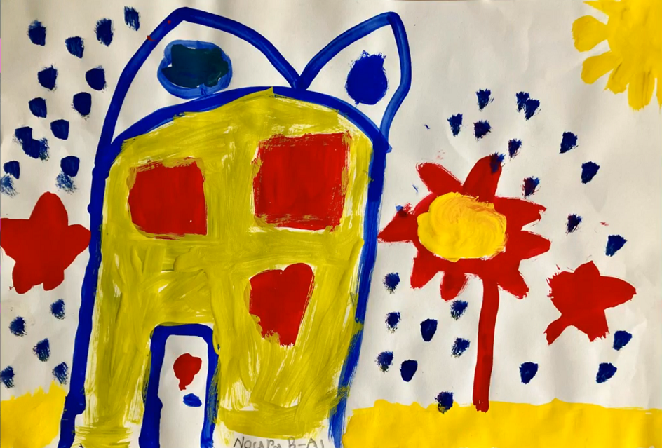  The painting 'Cat House' by 1st grader Noura Alaseri on display at the All-City Visual Art Exhibiti